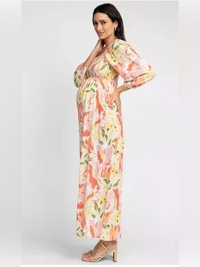 Seraphine Floral Maxi Dress in Pink, Coral & Green